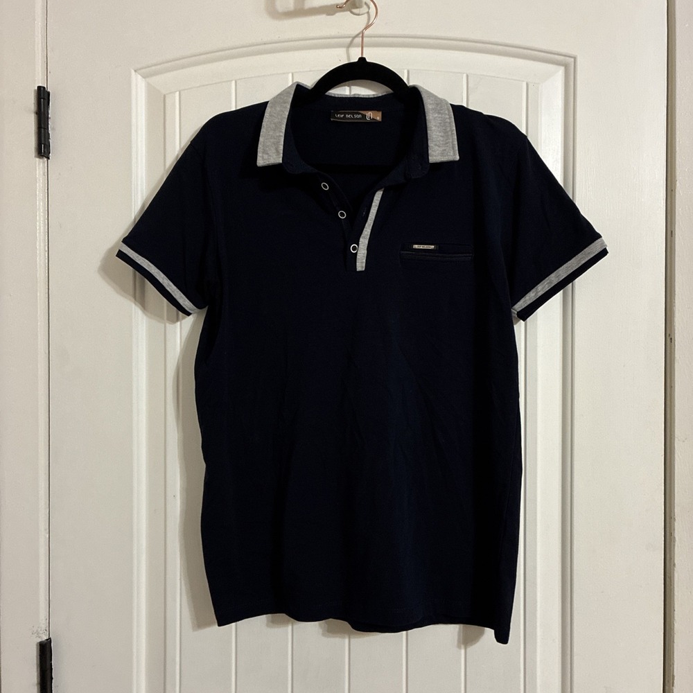 LEIF NELSON Men's Size Small Polo Shirt Navy Gray